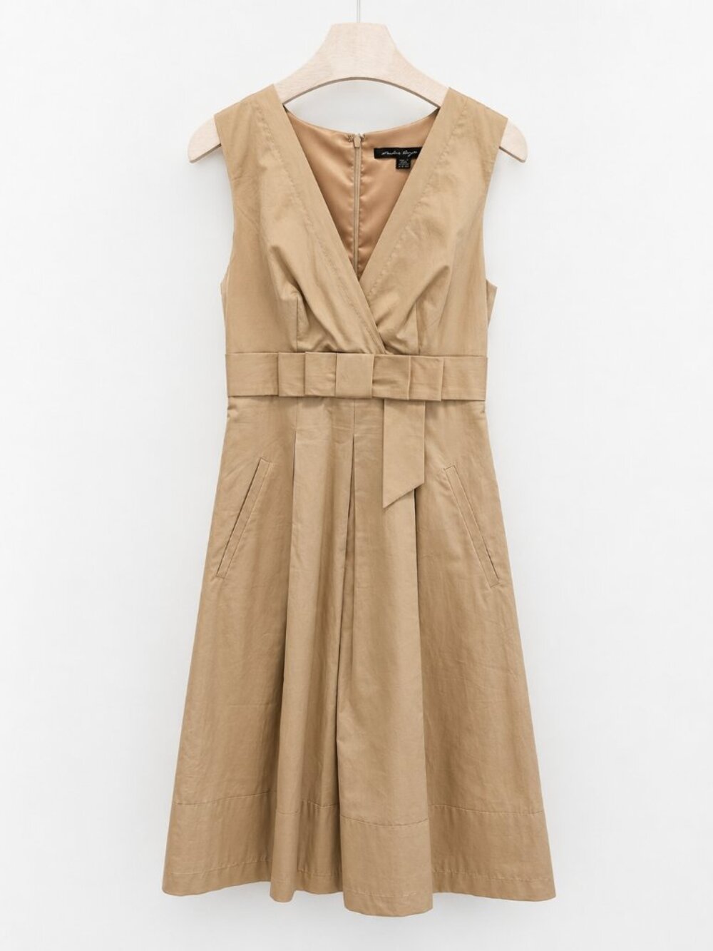 Sandra Angelozzi Beige V-Neck Belted A-Line Dress EU 30